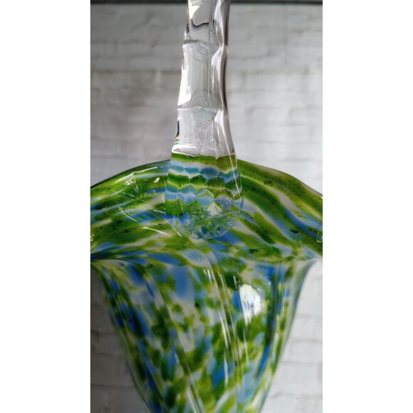 Vintage Fenton Adventurine Glass Basket: Blue, Green, & White Swirl - Picture 4 of 5